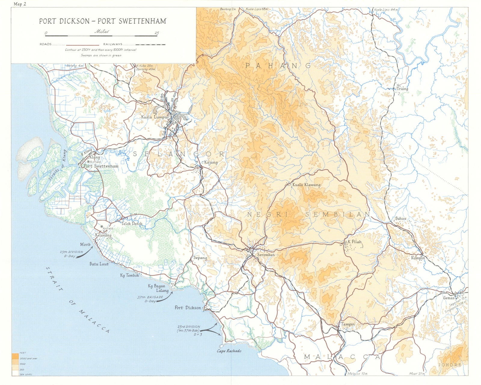 Malaya invasion plan for August 1945. Port Dickson-Swettenham. WW2 1969 map